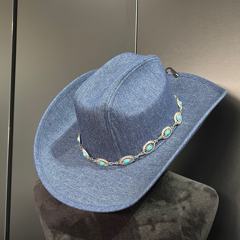 White Mountain Blue Cowboy Hat with Turquoise Accents